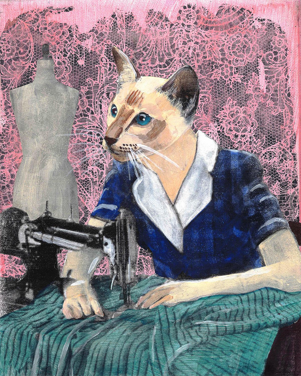 ヴィンテージ Cats Art History All-Over Museum Cat Playing the Piano 8.5x11