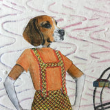 Retro Beagle Painting, Vintage Inspired Mixed Media Art, Collage Wall Painting, Original Acrylic Artwork, Weird Animal Lover Gift for Vet