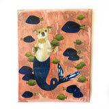 Chihuahua Mermaid Painting, Retro Inspired Mixed Media Art, Collage Dog Wall Painting, Original Acrylic Wall Art, Weird Animal Lover Gift