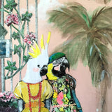 Florida Birds Painting, Sunken Gardens Retro Inspired Mixed Media Art, Collage Wall Painting, Original Acrylic Wall Art, Weird Animal Gift