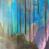 Black Abstract Painting, Mountain Landscape Cave Inspired Colorful Mixed Media Art, Collage Wall Painting, Original Acrylic Wall Art