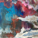 Clouds Abstract Art, Mountain Landscape Cave Inspired Colorful Mixed Media Art, Collage Wall Painting, Original Acrylic Wall Art Red
