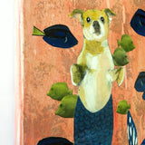 Chihuahua Mermaid Painting, Retro Inspired Mixed Media Art, Collage Dog Wall Painting, Original Acrylic Wall Art, Weird Animal Lover Gift