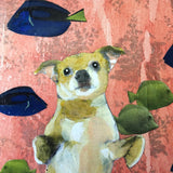 Chihuahua Mermaid Painting, Retro Inspired Mixed Media Art, Collage Dog Wall Painting, Original Acrylic Wall Art, Weird Animal Lover Gift