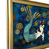 Mermaid Dog Painting, Mermaid Painting, Original Mixed Media Weird Dog Mermaid Art Collage on Canvas 8x10" Dog Memorial Rat Terrier Wall Art
