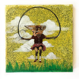 Fox Wall Art, Vintage Inspired Mixed Media Art, Jump Rope Collage Painting, Original Acrylic Artwork, Retro Kitsch Weird Animal Lover Gift