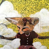 Fox Wall Art, Vintage Inspired Mixed Media Art, Jump Rope Collage Painting, Original Acrylic Artwork, Retro Kitsch Weird Animal Lover Gift