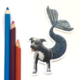Pit Bull Mermaid Vinyl Sticker - Pit Bull Stickers for Dog Lovers! By Pergamo Paper Goods- Vintage inspired collage art for animal lovers