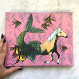 Weird Horse Art - Original Horse Mermaid Art - 8x10" Collage Painting By Pergamo Paper Goods