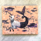Capricorn Art - Original Goat Mermaid Art - 8x10" Collage Painting