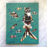 Weird Cat Art - Original Cat Mermaid Art - 8x10" Collage Painting By Pergamo Paper Goods