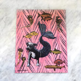 Mermaid Pit Bull Art Print - Art for Pibble Lovers and Pit Bull Owners by Pergamo Paper Goods, Vintage Inspired Collage Art for Animal Lovers