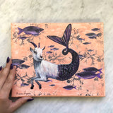 Capricorn Art - Original Goat Mermaid Art - 8x10" Collage Painting