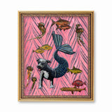 Mermaid Pit Bull Art Print - Art for Pibble Lovers and Pit Bull Owners by Pergamo Paper Goods, Vintage Inspired Collage Art for Animal Lovers