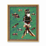 Orange Cat Mermaid Art Print - Weird Cat Art for Vintage Lovers by Pergamo Paper Goods, Vintage Inspired Collage Art for Animal Lovers