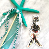 Orange Cat Mermaid Vinyl Sticker - Perfect Crazy Cat Lady Gift! By Pergamo Paper Goods. Vintage Inspired collage art for animal lovers and cat lovers.