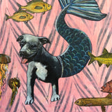 Original Dog Illustration - Pit Bull Mermaid - 8x10" Collage Painting By Gianna Pergamo (Pergamo Paper Goods)