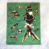 Orange Cat Mermaid Art Print - Weird Cat Art for Vintage Lovers by Pergamo Paper Goods, Vintage Inspired Collage Art for Animal Lovers