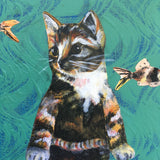 Weird Cat Art - Original Cat Mermaid Art - 8x10" Collage Painting By Pergamo Paper Goods