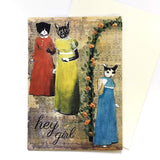 Retro Cat Cards - Illustrated Cards- "Hey Girl" Sassy Cats Card by Pergamo Paper Goods