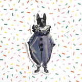 Vinyl Stickers for Dog Lovers - Clown French Bulldog Girl Sticker - Pergamo Paper Goods - Vintage Inspired Collage Art for Animal Lovers