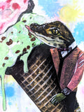Ice Cream Gator 8x10" Collage Painting - Original