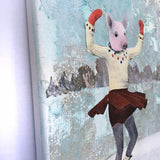 Ice Skating Pig 8x10" Collage Painting