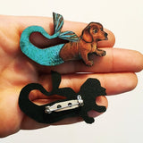 Handmade Retro Gifts for Dog Lovers - Dachshund Mermaid Wooden Pin www.pergamopapergoods.com