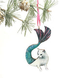 Cat Lover Handmade Christmas Ornaments - White Mermaid Cat Ornament www.pergamopapergoods.com