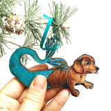 Dog Lover Handmade Christmas Gift - Mermaid Dachshund Holiday Ornament www.pergamopapergoods.com