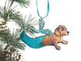 Dog Lover Handmade Christmas Gift - Mermaid Dachshund Holiday Ornament www.pergamopapergoods.com