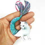Cat Lover Handmade Christmas Ornaments - White Mermaid Cat Ornament www.pergamopapergoods.com