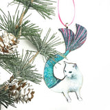 Cat Lover Handmade Christmas Ornaments - White Mermaid Cat Ornament www.pergamopapergoods.com