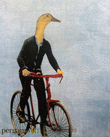 Mixed Media Art of a Duck Riding a Bicycle - Awesome Dressed Up Animals - Bike Duck Art Print - Retro Animal Art by Pergamo Paper Goods