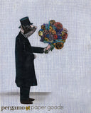 Mixed media art of a pig with a tophat. Pig with flowers. Animal art, mixed media animal art, contemporary art. Pig illustration by Pergamo Paper Goods