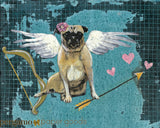Pug illustration, pug lover gift, pug art, love art, pug love art, mixed media pug art, art for pug lovers, art for dog lovers, art for animal lovers. Gifts for Pug Lovers - Original Illustrations - Love Pug Art Print by Pergamo Paper Goods