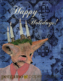 Illustrated fox greeting card, illustrated holiday card, fox illustration, mixed media fox, handmade greeting card, vintage fox lady, unique handmade greeting cards, "Happy Holidays" Unique Illustrated Animal Holiday Cards - Lady Fox Holiday Card by Pergamo Paper Goods
