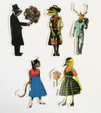 Illustrated animal stickers. Retro stickers, pig sticker, alligator sticker, deer sticker, cat sticker, duck sticker. Stickers for animal lovers.