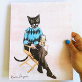 Hand holding an art print of a cat drinking a beer - Gifts for Cat Lovers - Vintage Beer Cat Art Print - Funny Cat Gifts by Pergamo Paper Goods