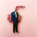 Flamingo magnet. Dressed up flamingo, retro flamingo. Retro kitchen gift, unique magnet, laser cut wood. www.pergamopapergoods.com