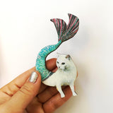 Animal Magnet Set, Alligator and Mermaid Cat Refrigerator Magnets Fridge, Illustrated Laser Cut Wood, Weird Art Gifts, FL Florida Souvenir
