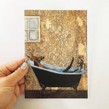 Bathtub Deer Card - Funny Animal Greeting Cards - Art Cards for Animal Lovers by Pergamo Paper Goods