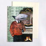 Shark Card and envelope. Anthropomorphic shark illustration with shark wearing clothes