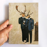 Hand holding gay greeting card. Handmade gay greeting card. Handmade cards for animal lovers.