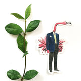 Illustrated sticker, flamingo illustration. Fanciful flamingo sticker, stickers for bird lovers, retro sticker, retro flamingo