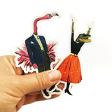 Retro animal stickers, retro handmade stickers. Retro vinyl stickers, retro laptop stickers. Alligator laptop sticker and flamingo laptop sticker