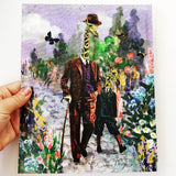 8x10 art print, giraffe father and son, dressed up dapper animals in a garden, fun animal art, whimsical animal art. Giraffe Art Print - Vintage Giraffe Wall Art - Weird Illustrations by Pergamo Paper Goods