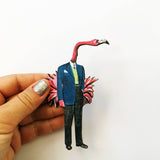 Hand holding illustrated flamingo magnet, unique kitchen magnet www.pergamopapergoods.com