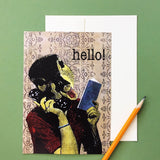 Vintage greeting card, greeting cards for vintage lovers. Illustrated duck card, duck illustration, hello card. Retro Greeting Cards for Animal Lovers - Illustrated Duck Hello Card by Pergamo Paper Goods