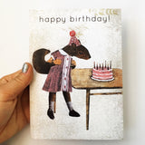 Dressed Up Squirrel Birthday Card, Text says Happy Birthday Squirrel Birthday Card, Squirrel blowing out birthday cake -Vintage Inspired Mixed Media Art - Squirrel Happy Birthday Card by Pergamo Paper Goods